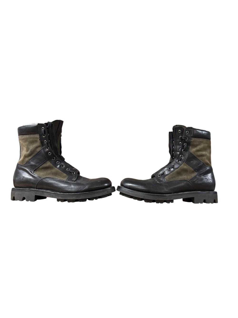 Frye Combat Boots Mens Size 11 Black Leather Lace Up Zip Lug Sole Mid Calf 4001